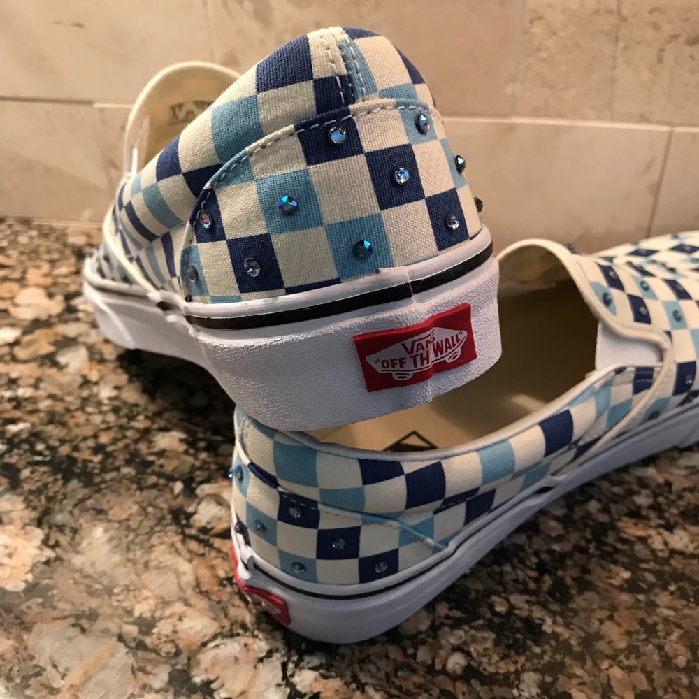 NWT Vans Two Tone Blue Checkered Bling Slip On 10 - Picture 3 of 3